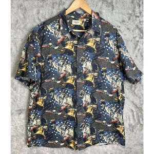 Vintage American Legacy Hawaiian Mens XL Shirt Patriotic American Liberty Bell